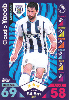 Claudio Yacob West Bromwich Albion 2016/17 Topps Match Attax #332